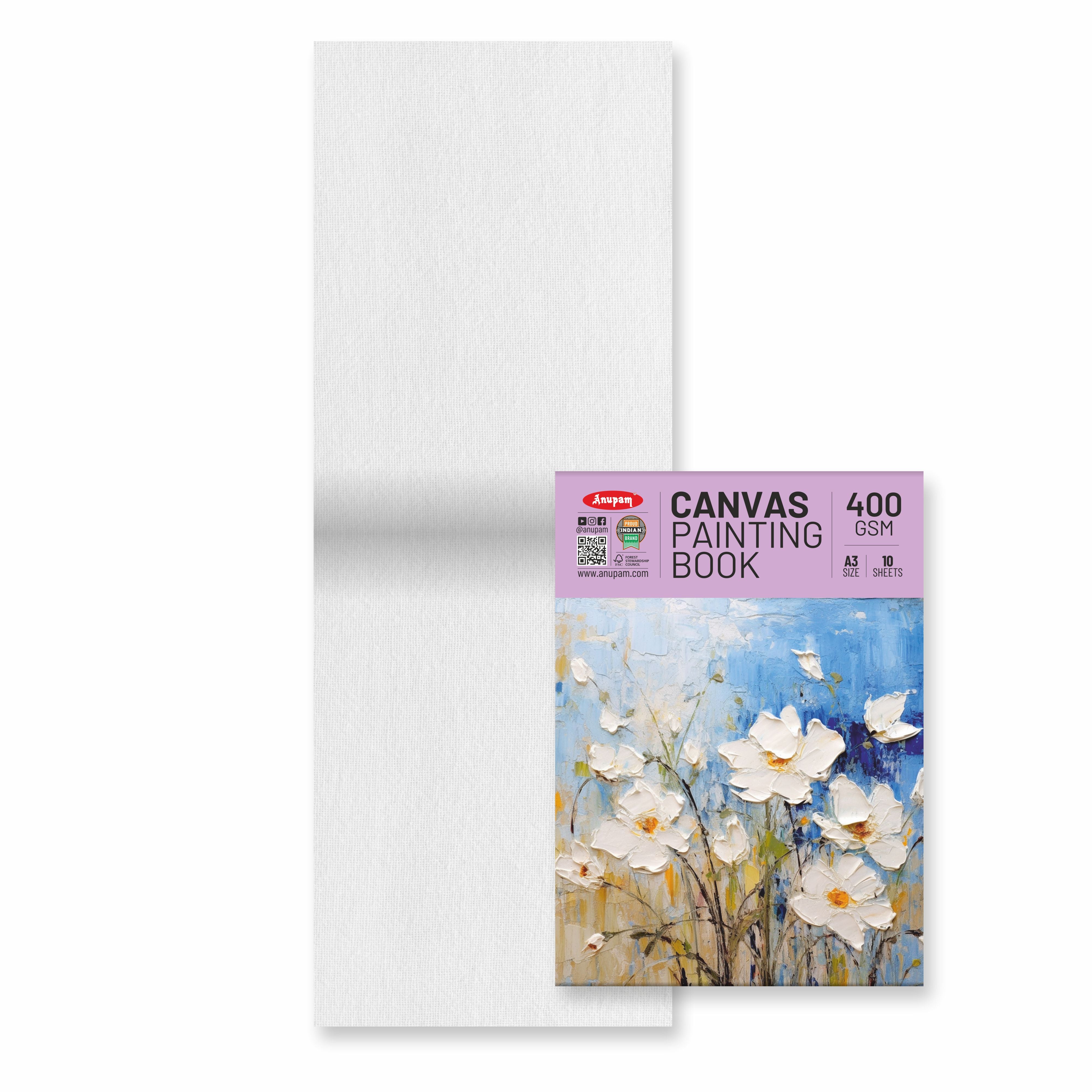 Anupam Canvas Pad Acrylic Gesso Primed Acid Free-10 Oz -400GSM-(10 Sheets)
